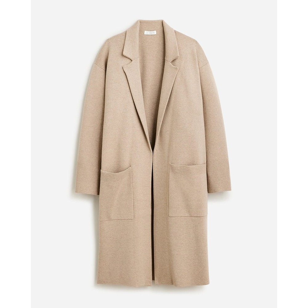 J.Crew Ella Open Front Long Blazer Cardigan Sweater Tan Merino Wool AD753 Medium